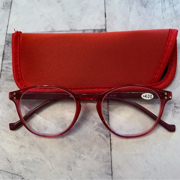 FINAL PRICE Norperwis red reading glasses with red case 4.00 strength - Picture 1 of 8